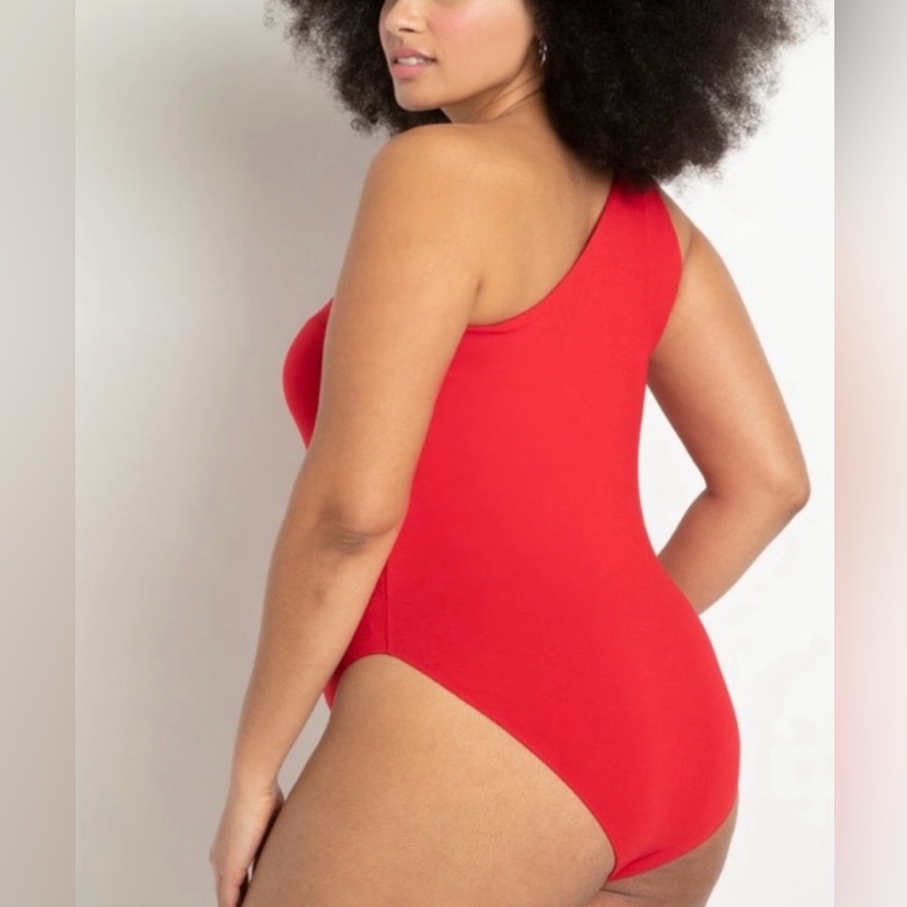 Eloquii Red One Shoulder Soft Jersey Snap Body Suit Size 14/16